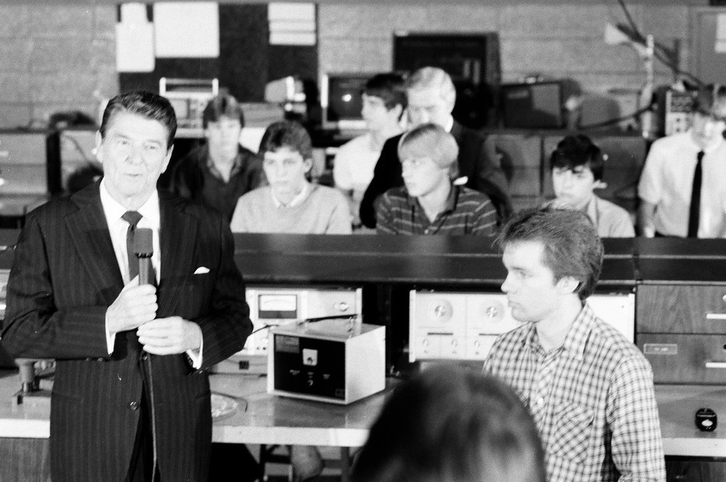 President Ronald Reagan tours WILCO Area Career Center - Al Podgorski for Chicago Sun-Times