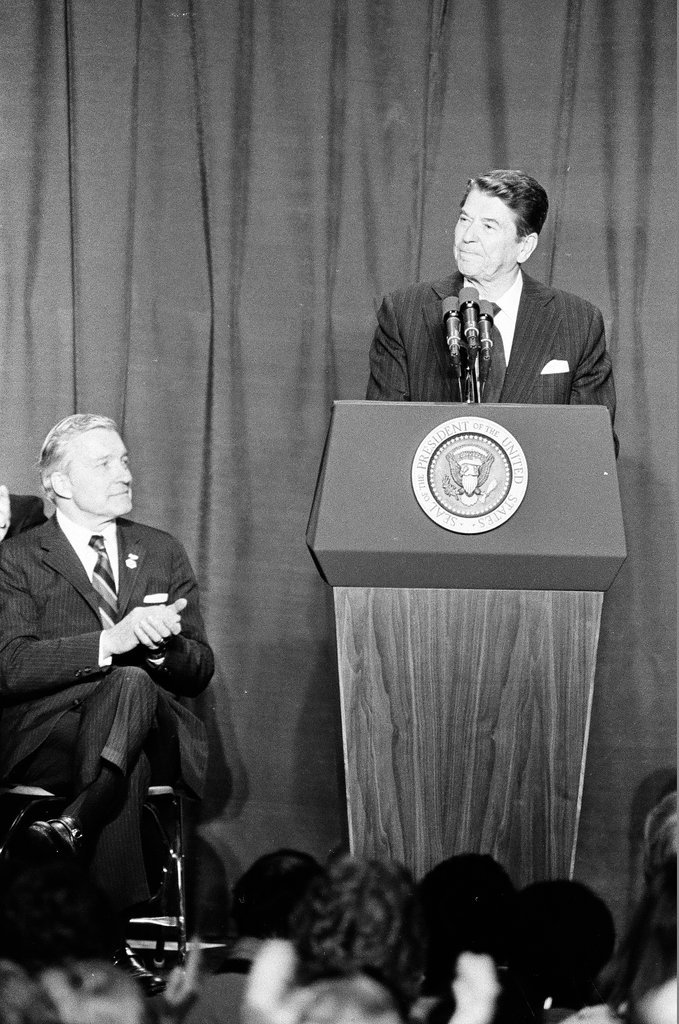 President Ronald Reagan speaks at Bolingbrook High School - Jarvinen for Chicago Sun-Times