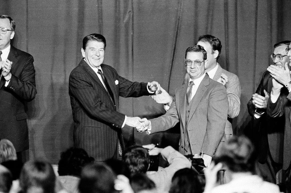 President Ronald Reagan speaks at Bolingbrook High School - Jarvinen for Chicago Sun-Times