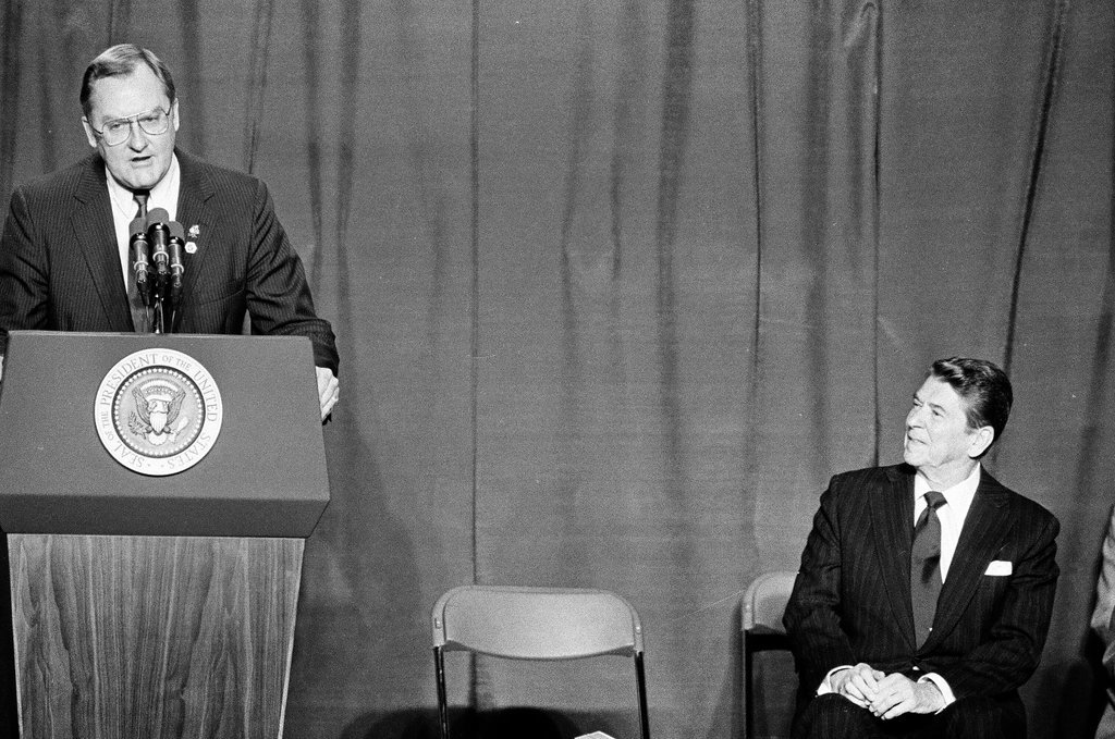 President Ronald Reagan speaks at Bolingbrook High School - Jarvinen for Chicago Sun-Times