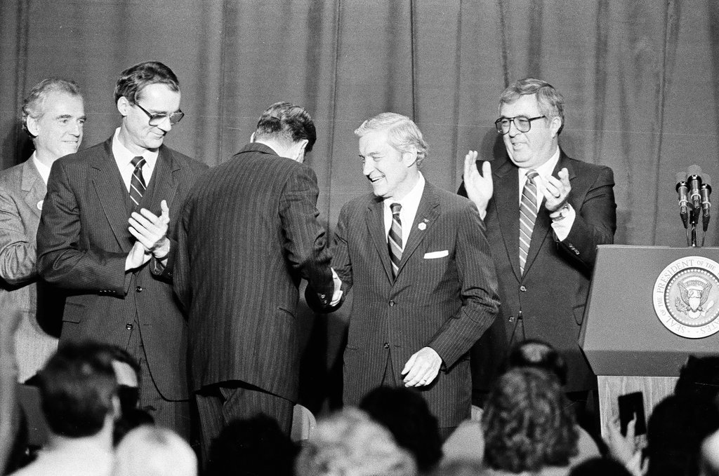 President Ronald Reagan speaks at Bolingbrook High School - Jarvinen for Chicago Sun-Times