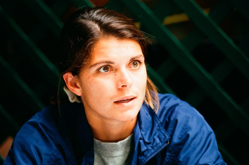 Mia Hamm and teammates at media gathering - Rich Hein for Chicago Sun-Times