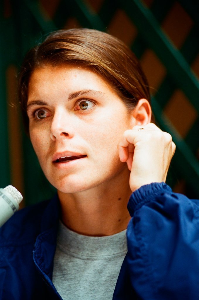 Mia Hamm and teammates at media gathering - Rich Hein for Chicago Sun-Times
