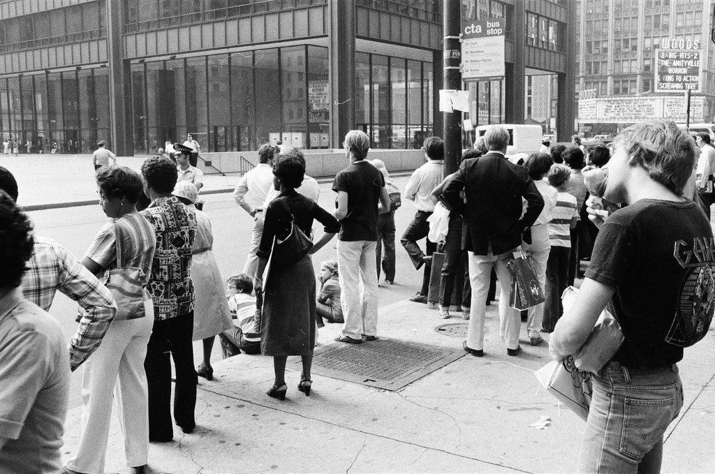 Blues Brothers filming at Richard J. Daley Center - Chuck (Charles) Kirman for Chicago Sun-Times