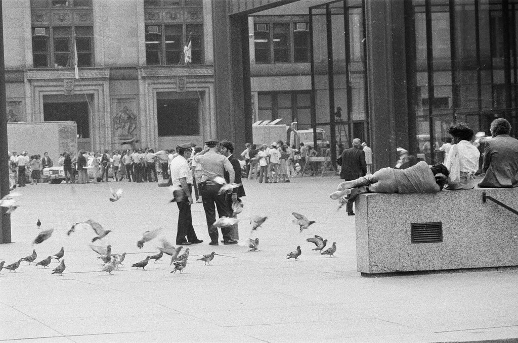 Stunt for Blues Brothers film and filming at Daley Plaza - Jack Lenahan,Chuck (Charles) Kirman for Chicago Sun-Times