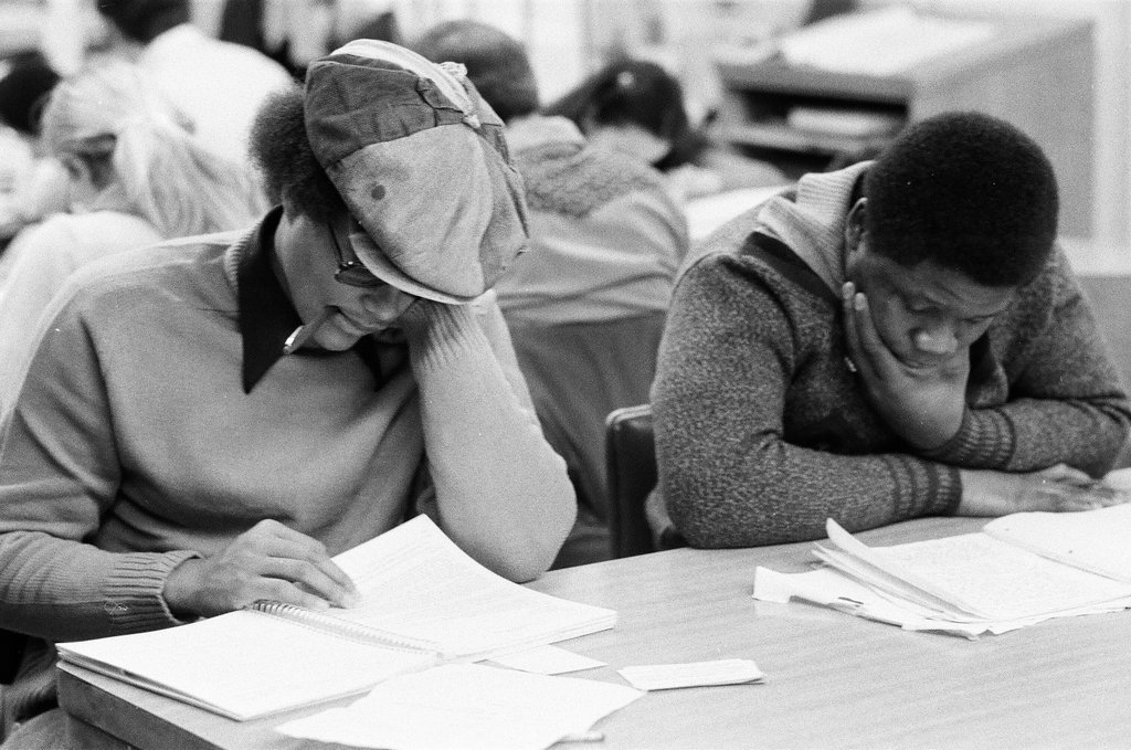 Library patrons work at desks and in the stacks - Chicago Sun-Times