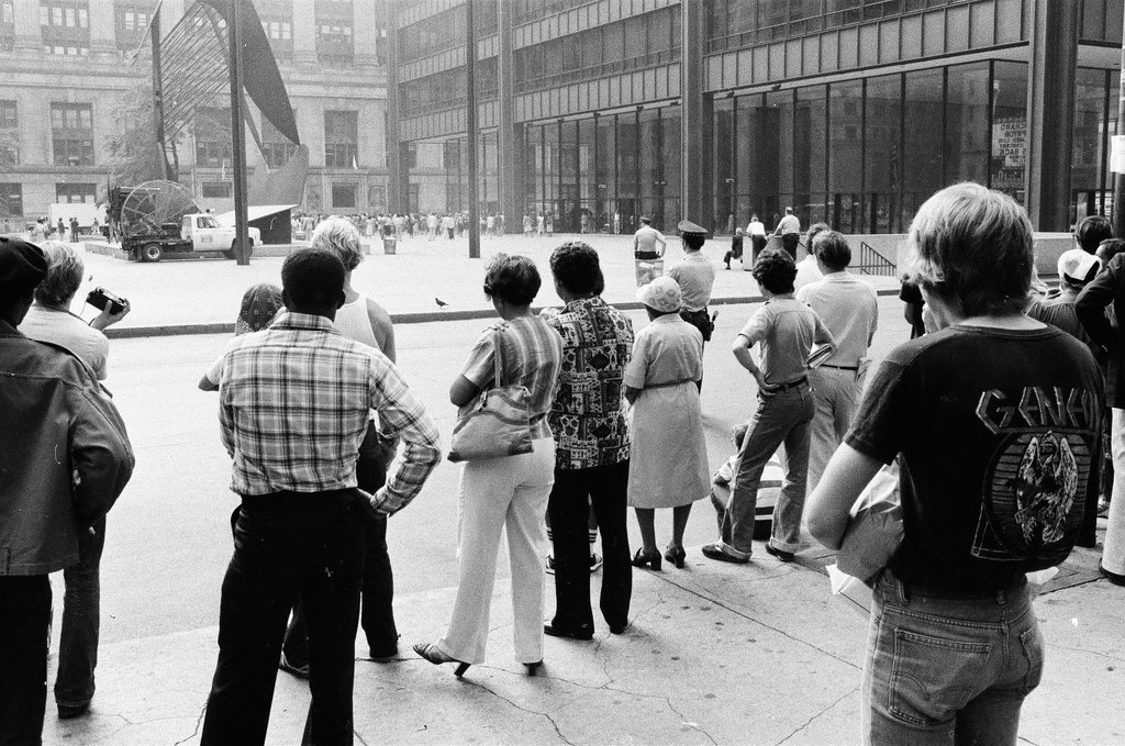 Blues Brothers filming at Richard J. Daley Center - Chuck (Charles) Kirman for Chicago Sun-Times