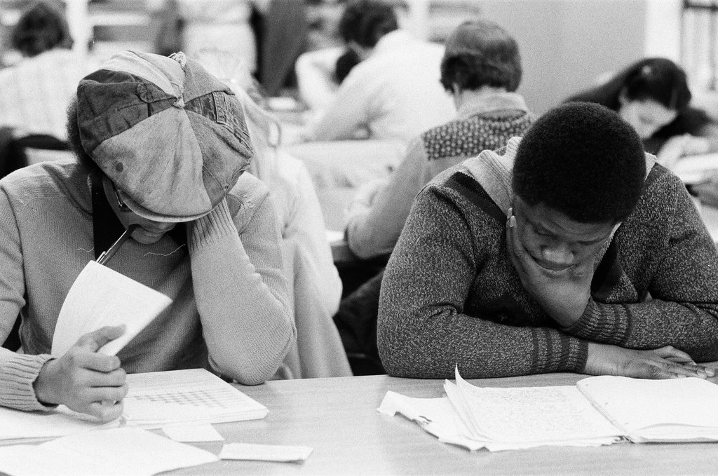 Library patrons work at desks and in the stacks - Chicago Sun-Times