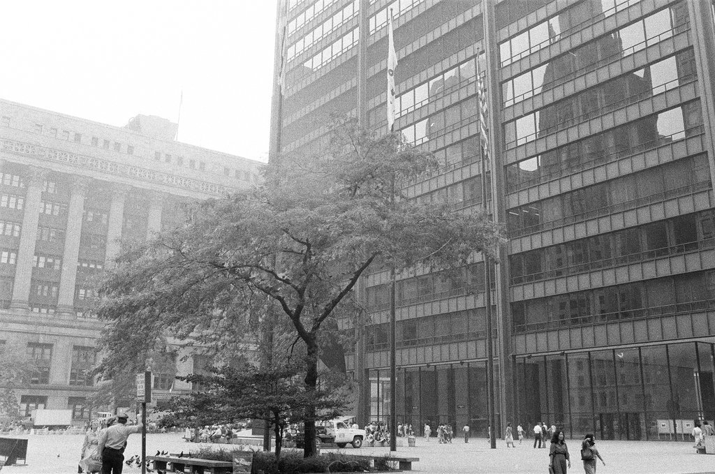 Stunt for Blues Brothers film and filming at Daley Plaza - Jack Lenahan,Chuck (Charles) Kirman for Chicago Sun-Times