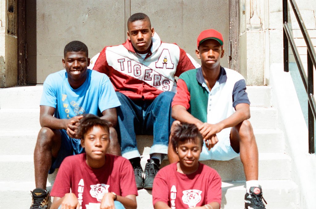 Austin High School students pose on steps - Stohler for Chicago Sun-Times