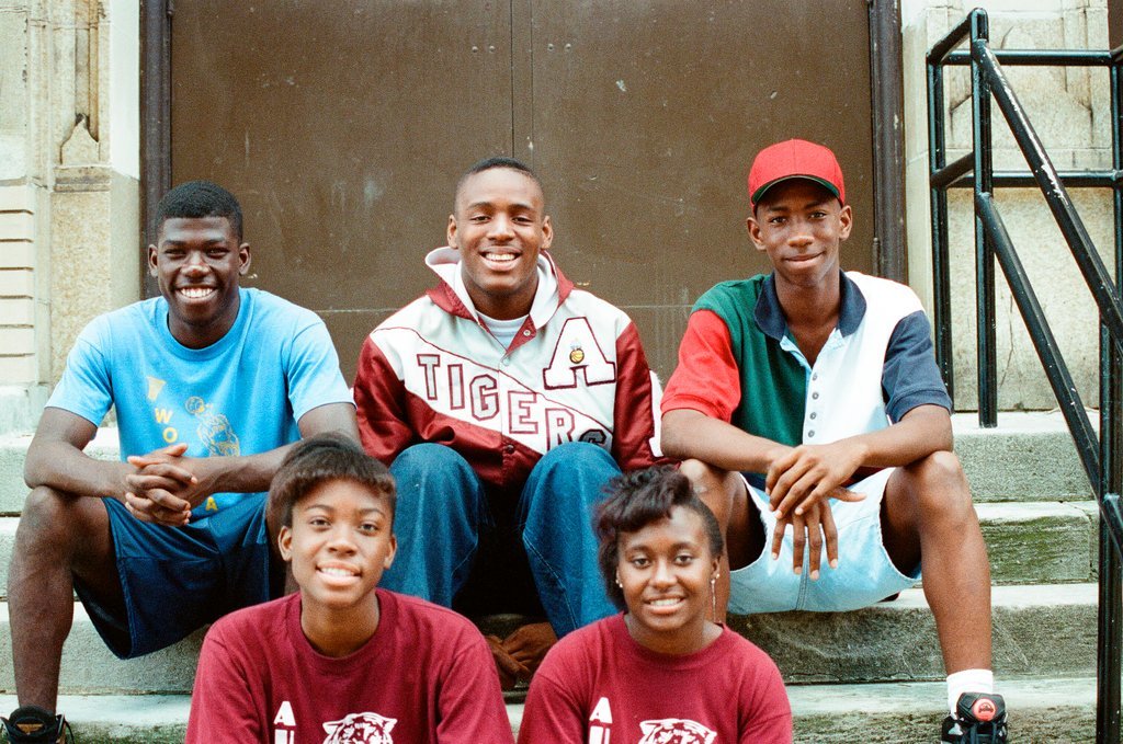 Austin High School students pose on steps - Stohler for Chicago Sun-Times