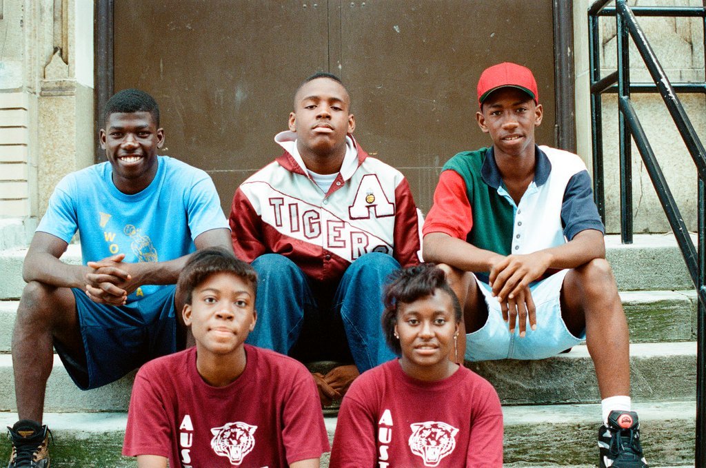 Austin High School students pose on steps - Stohler for Chicago Sun-Times