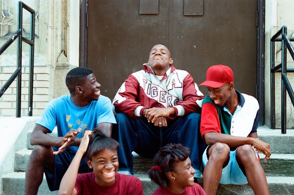 Austin High School students pose on steps - Stohler for Chicago Sun-Times