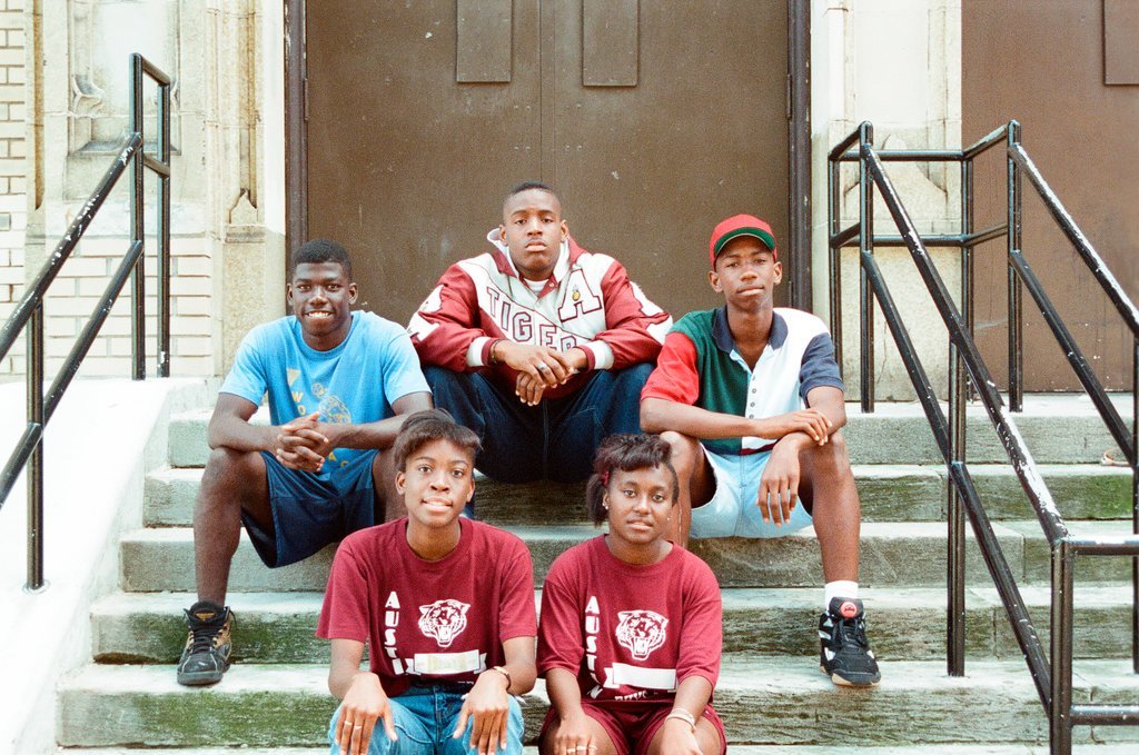 Austin High School students pose on steps - Stohler for Chicago Sun-Times
