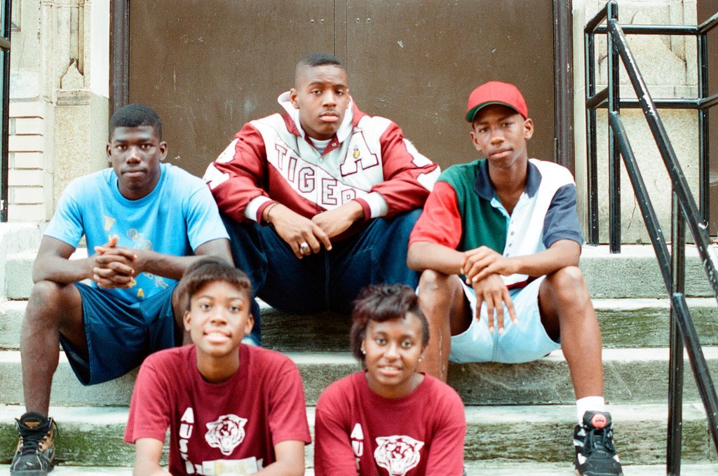 Austin High School students pose on steps - Stohler for Chicago Sun-Times
