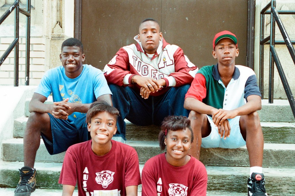 Austin High School students pose on steps - Stohler for Chicago Sun-Times