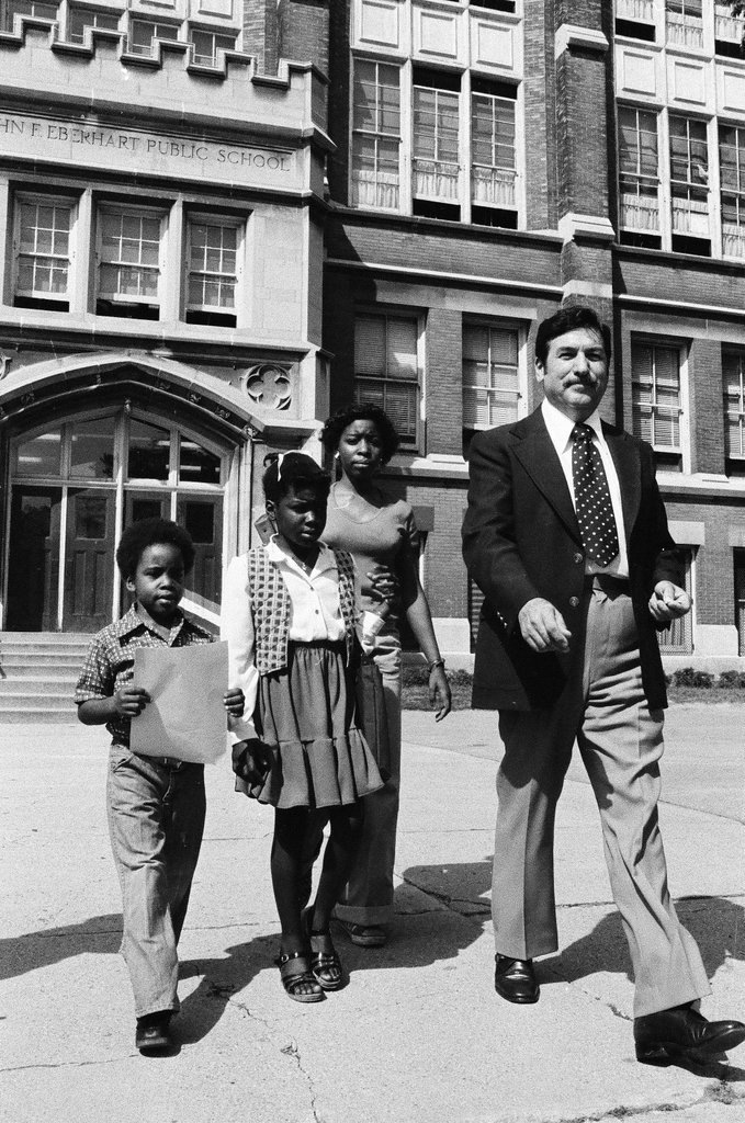 Children exiting John F. Eberhart school - Carmen Reporto for Chicago Sun-Times