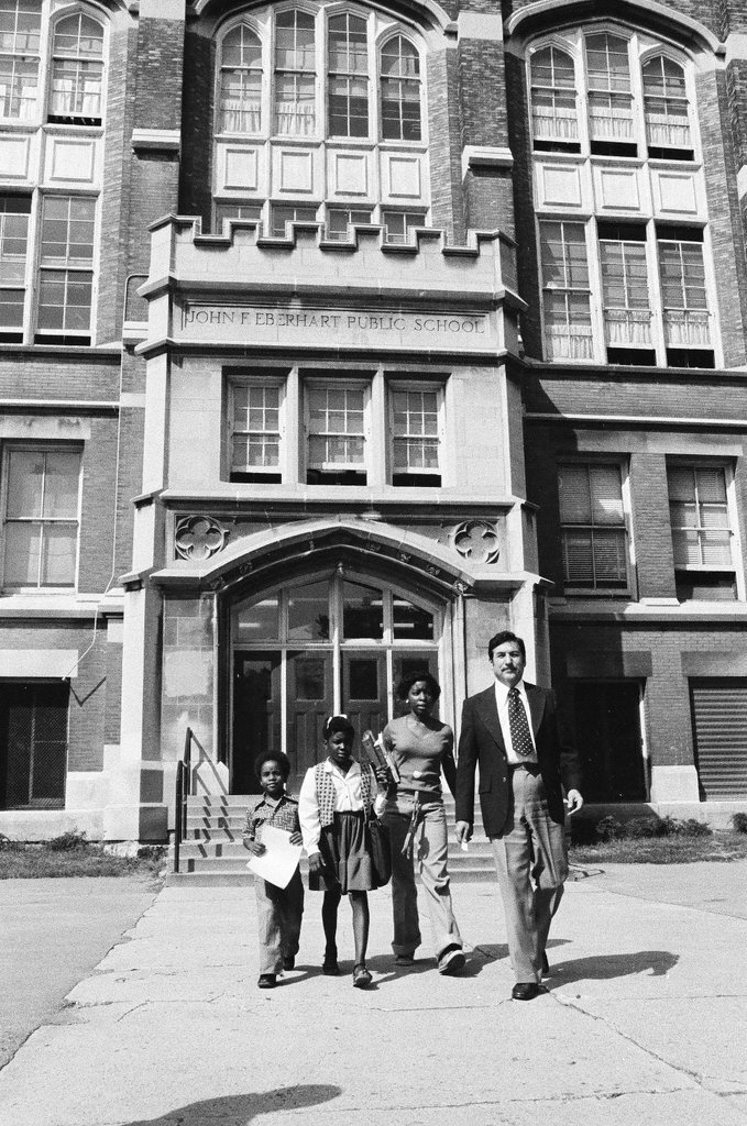Children exiting John F. Eberhart school - Carmen Reporto for Chicago Sun-Times