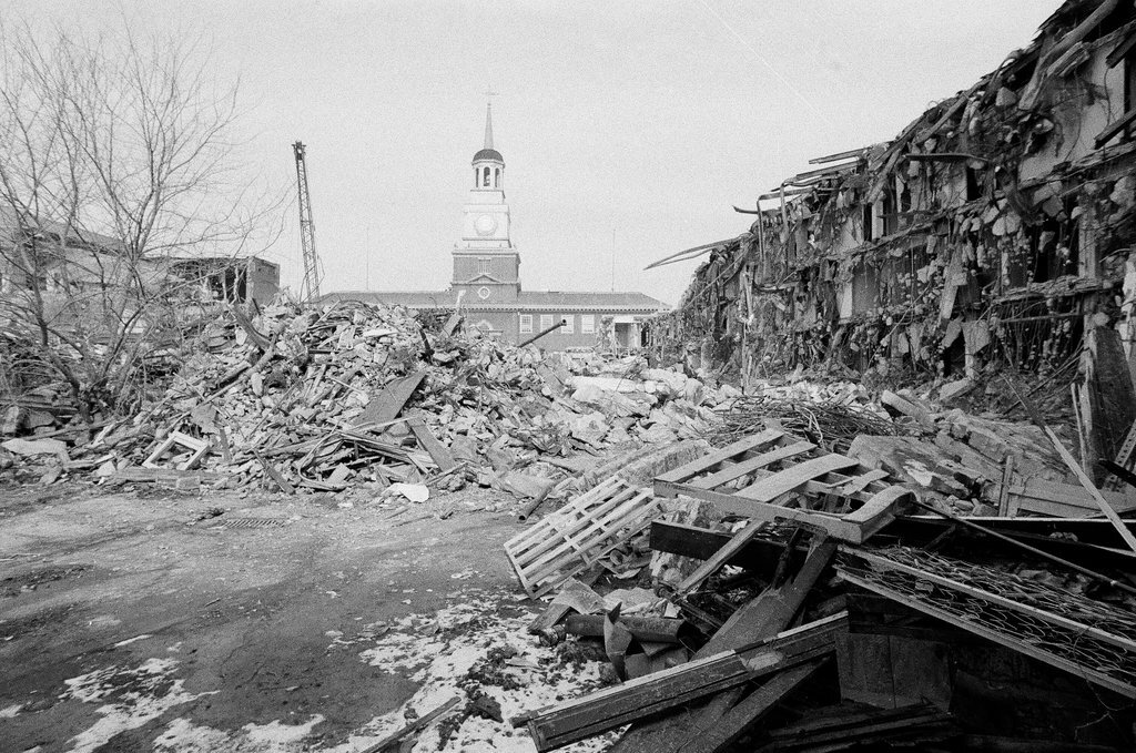 Partially demolished Stock Yard Inn - Ray Burley for Chicago Sun-Times