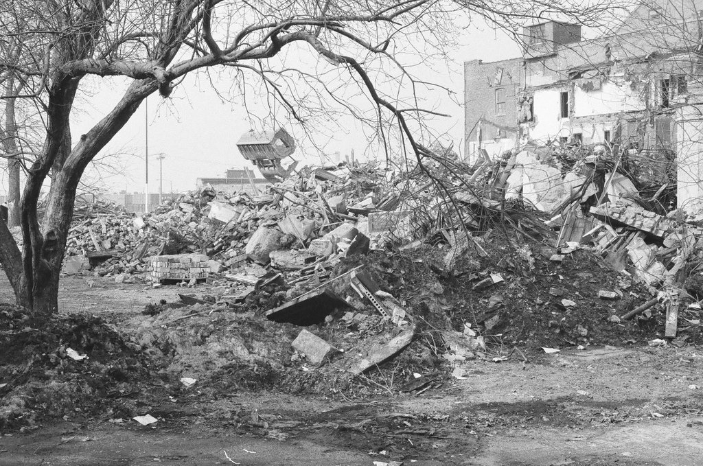Partially demolished Stock Yard Inn - Ray Burley for Chicago Sun-Times