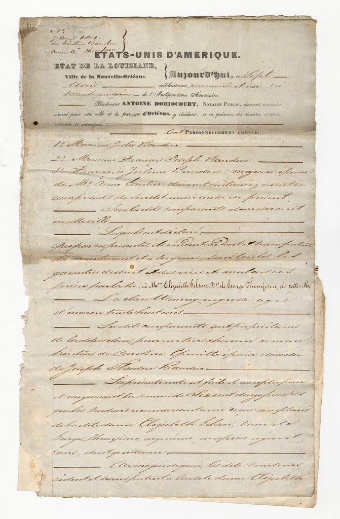 Bill of sale of enslaved woman