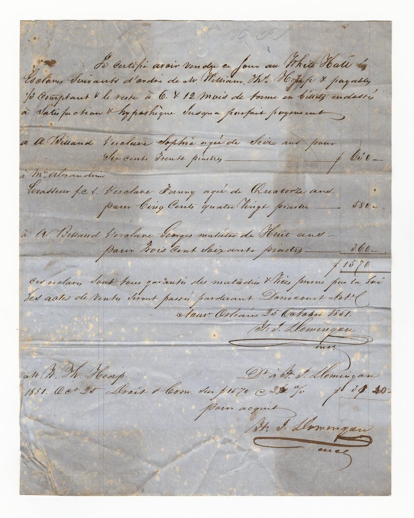 Bill of sale of three enslaved people