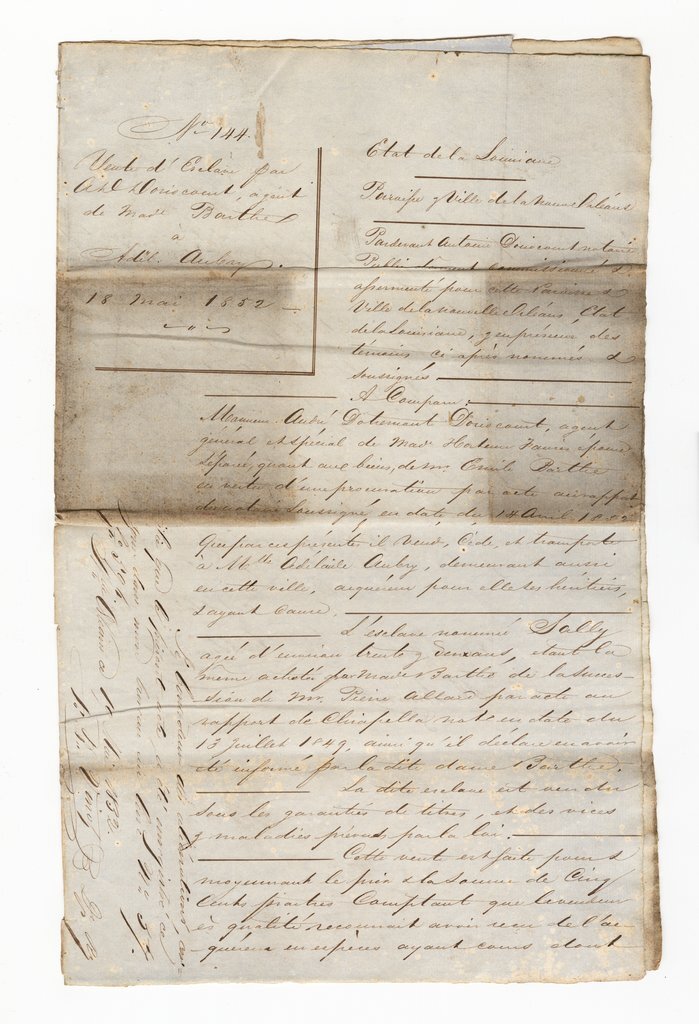 Bill of sale of enslaved woman