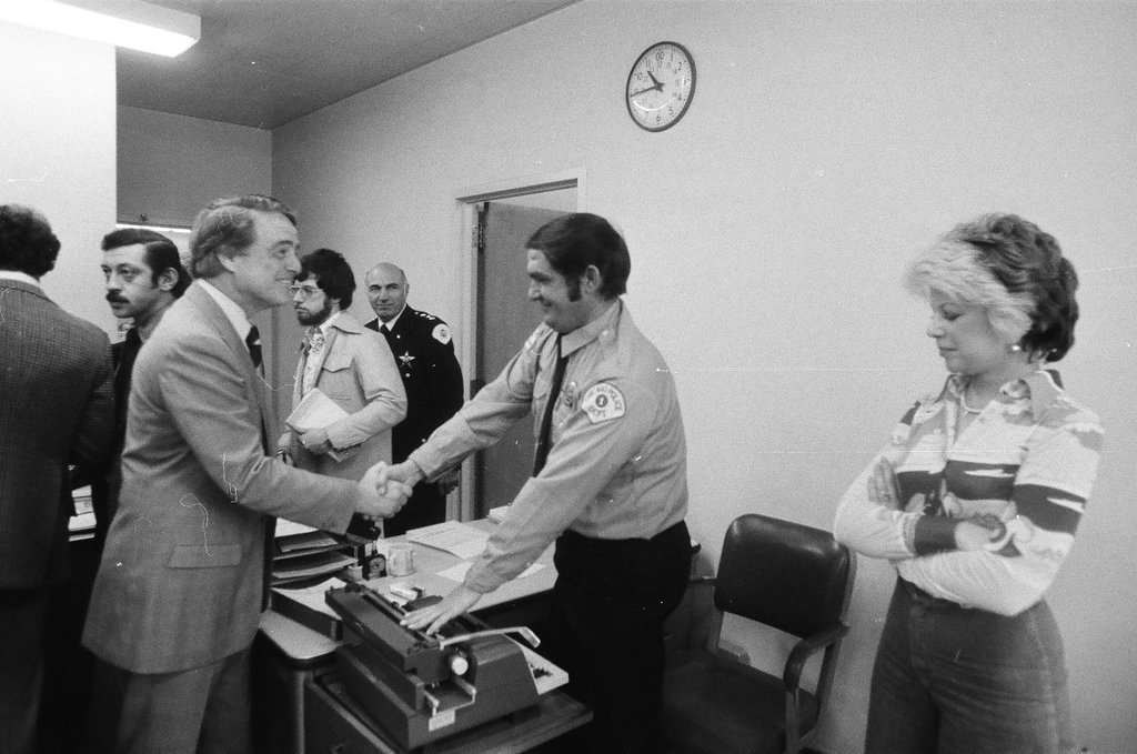 Sargent R. Shriver visits police headquarters - John H. White for Chicago Sun-Times