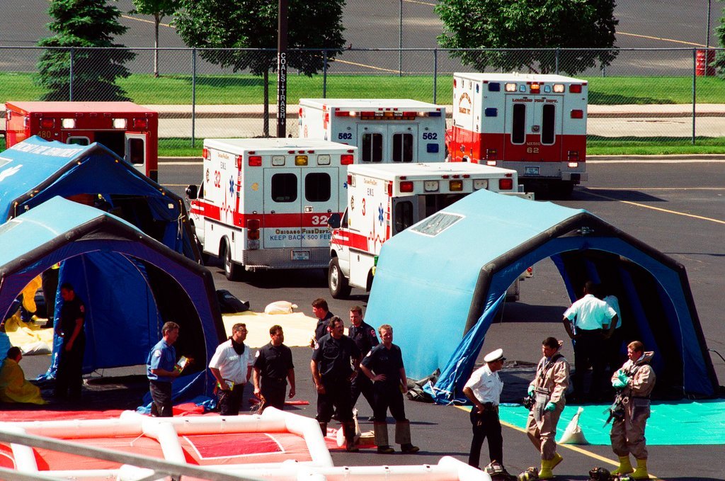 Chicago Fire Department leads terrorism drill at Comiskey Park - John H. White for Chicago Sun-Times