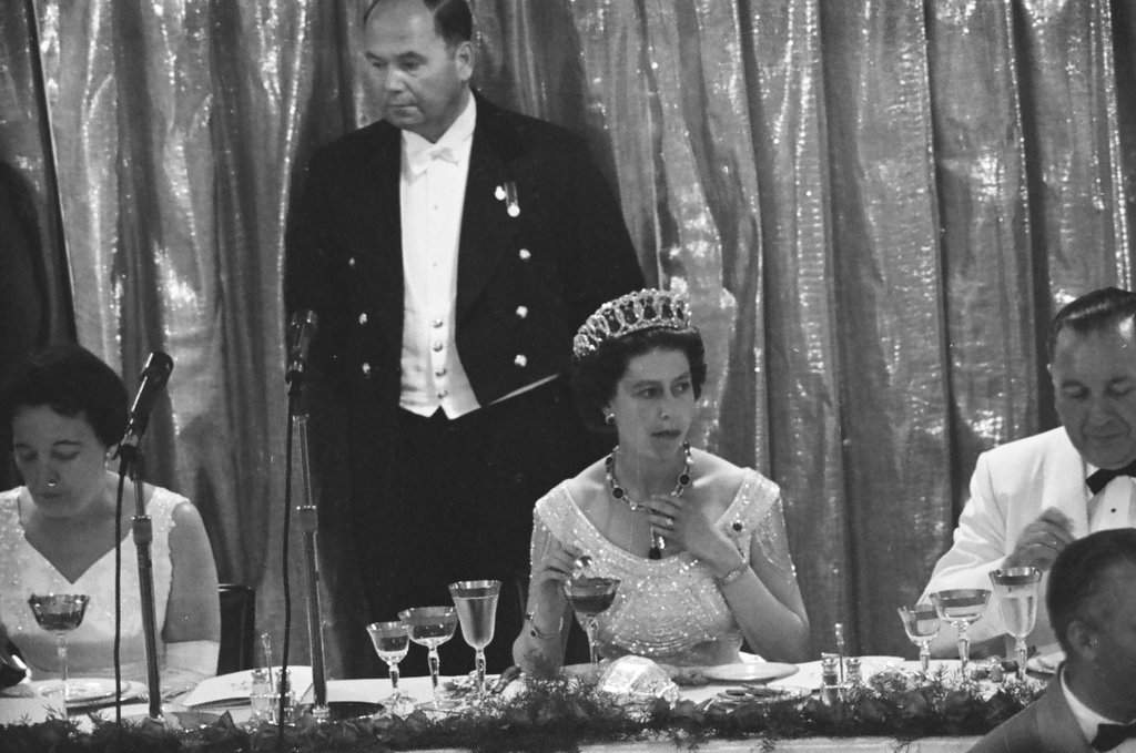Queen Elizabeth and Prince Phillip attend banquet at the Hilton Hotel - Carmen Reporto for Chicago Sun-Times