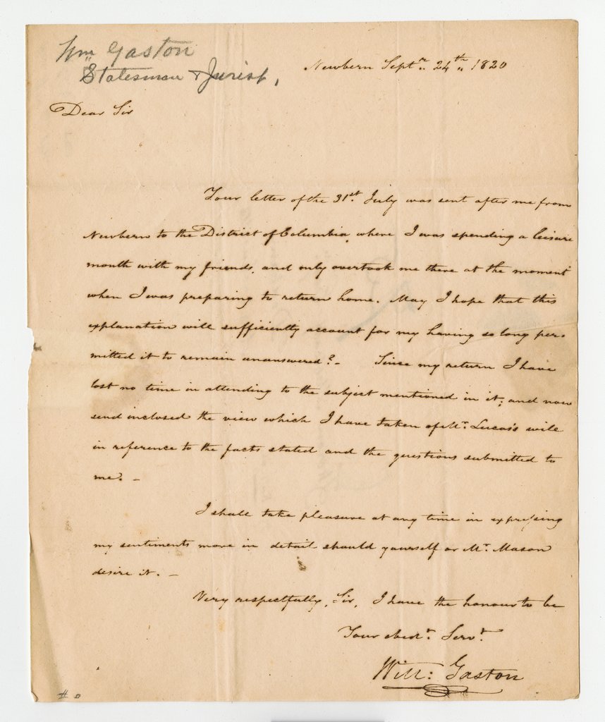 William Gaston letter - Gaston, William, 1778-1844