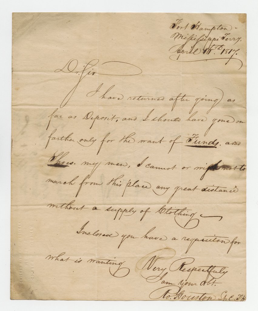 Letter from Sam Houston to Robert Butler - Houston, Sam