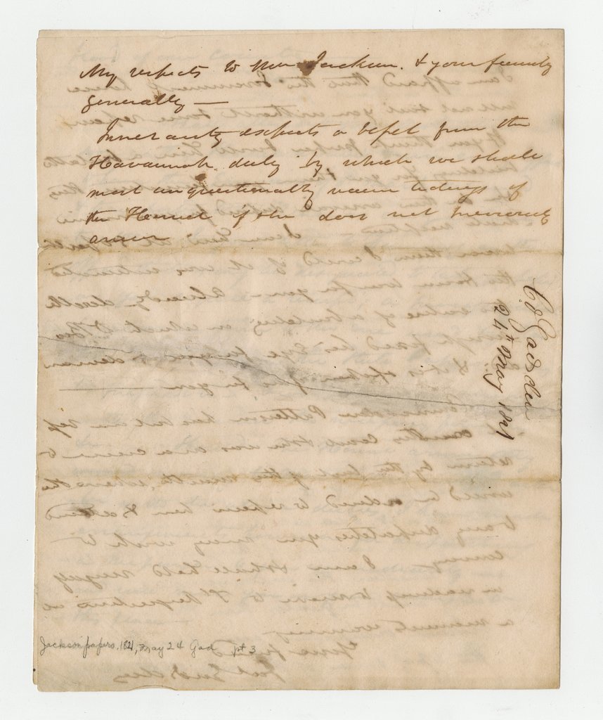 Letter to Andrew Jackson from James Gadsden - Gadsden, James, 1788-1858