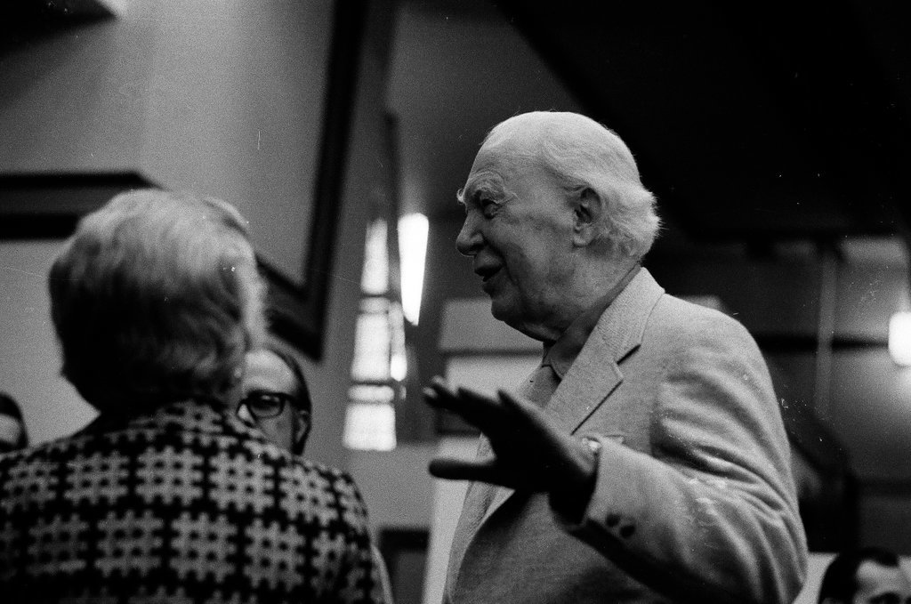 Frank Lloyd Wright Jr. stands in Unity Temple - Carmen Reporto for Chicago Sun-Times