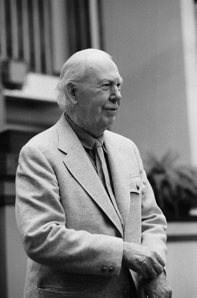 Frank Lloyd Wright Jr. stands in Unity Temple - Carmen Reporto for Chicago Sun-Times