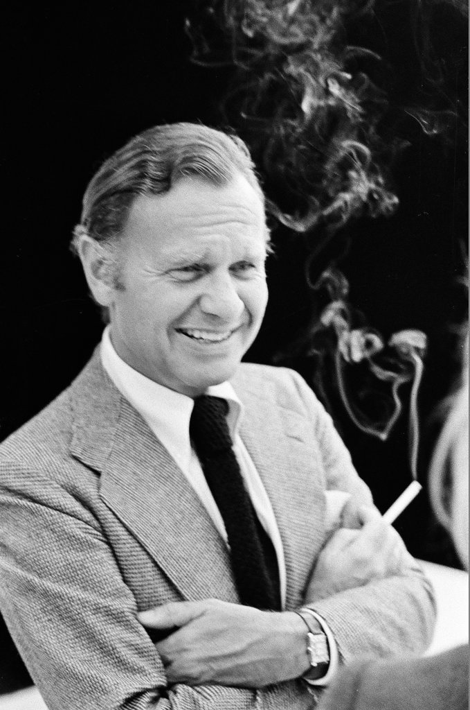 Bill Blass smoking cigarette - Henry Herr Gill for Chicago Sun-Times