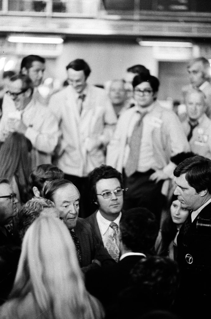 Hubert Humphrey visiting Chicago Mercantile Exchange - Perry C. Riddle for Chicago Sun-Times
