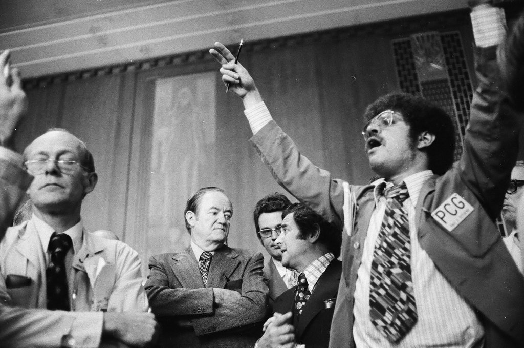 Hubert Humphrey visiting Chicago Mercantile Exchange - Perry C. Riddle for Chicago Sun-Times