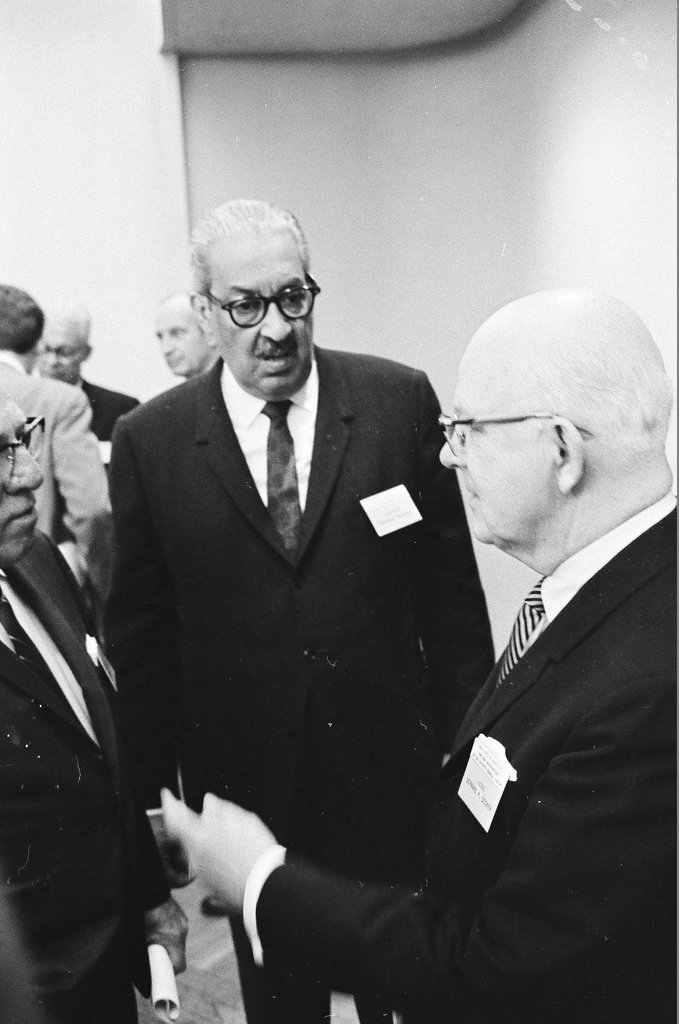 Thurgood Marshall speaks with Judge Bernard Decker - Peters (Clarence or Pete) for Chicago Sun-Times