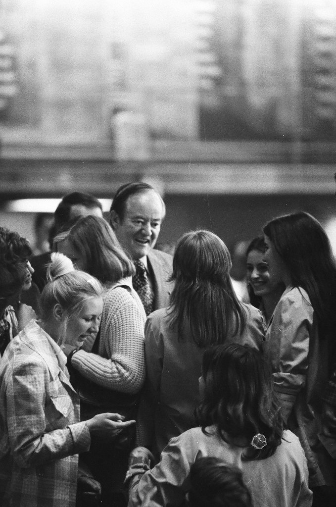 Hubert Humphrey visiting Chicago Mercantile Exchange - Perry C. Riddle for Chicago Sun-Times