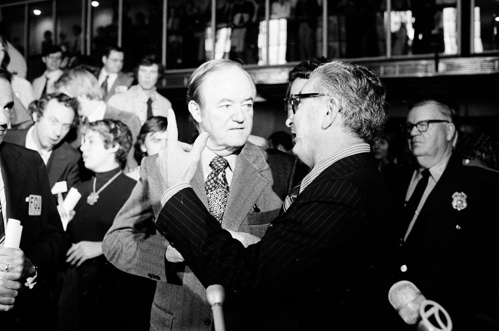 Hubert Humphrey visiting Chicago Mercantile Exchange - Perry C. Riddle for Chicago Sun-Times