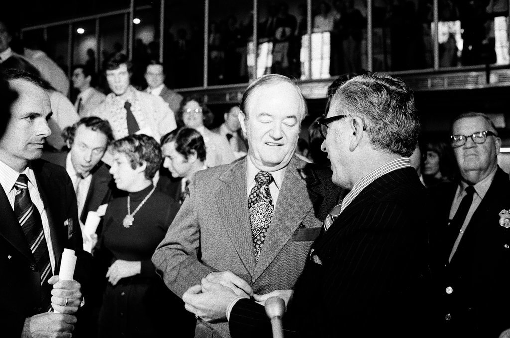 Hubert Humphrey visiting Chicago Mercantile Exchange - Perry C. Riddle for Chicago Sun-Times
