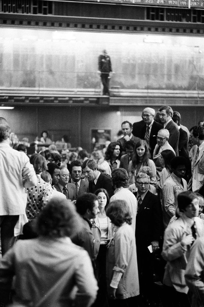 Hubert Humphrey visiting Chicago Mercantile Exchange - Perry C. Riddle for Chicago Sun-Times