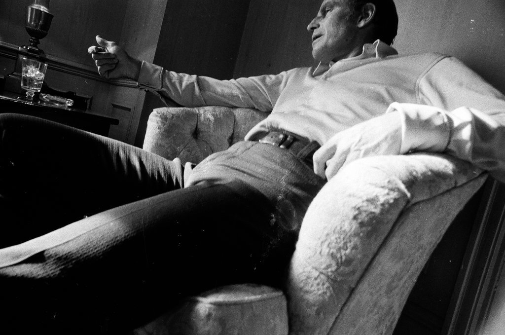 Charleton Heston sitting in a chair - Chuck (Charles) Kirman for Chicago Sun-Times
