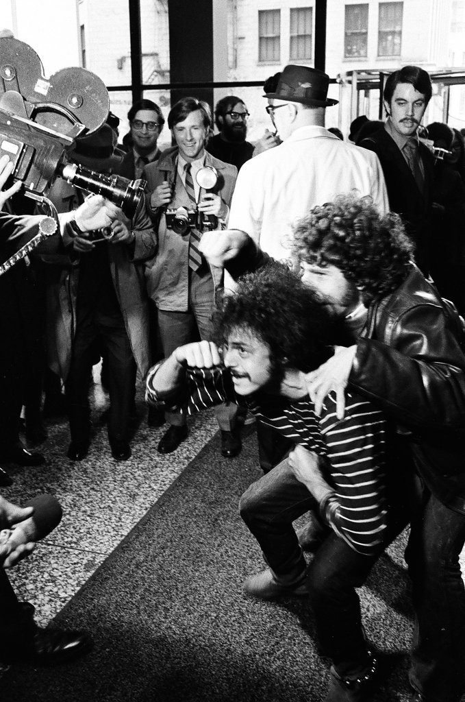 Abbie Hoffman and others at demonstration outside Federal Building - Chicago Sun-Times