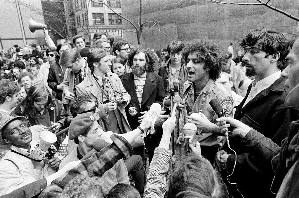 Abbie Hoffman and others at demonstration outside Federal Building - Chicago Sun-Times