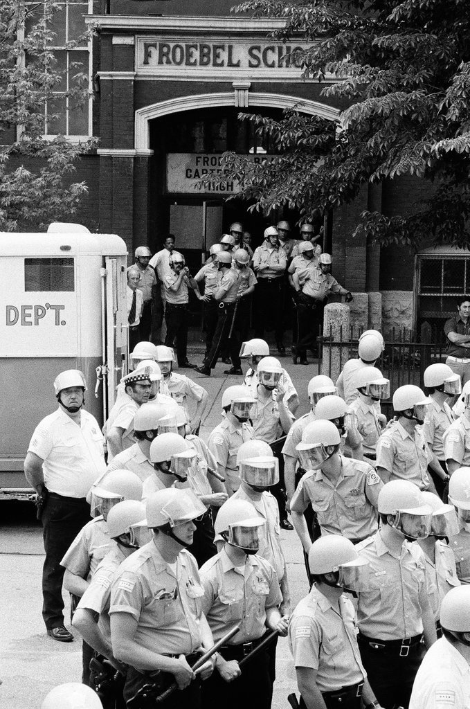 Police outside Froebel School during student protest - Chicago Sun-Times