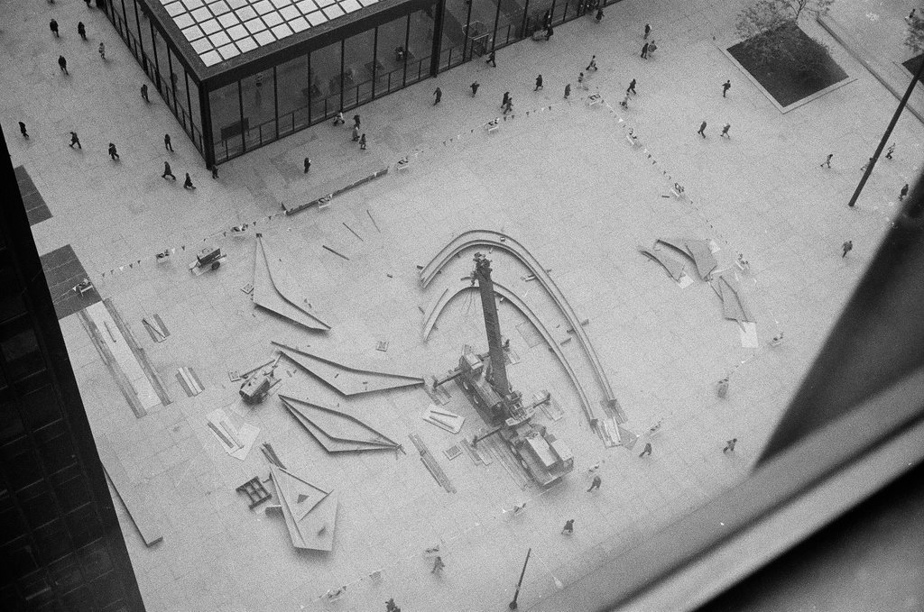 Disassembled Calder Flamingo sculpture - Chicago Sun-Times