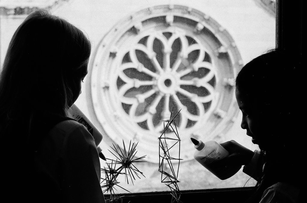 A student with her toothpick sculpture - Howard D. Simmons for Chicago Sun-Times