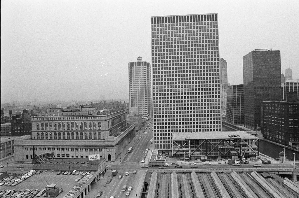 Aerial view of Union Station and train sheds - Gene Pesek for Chicago Sun-Times